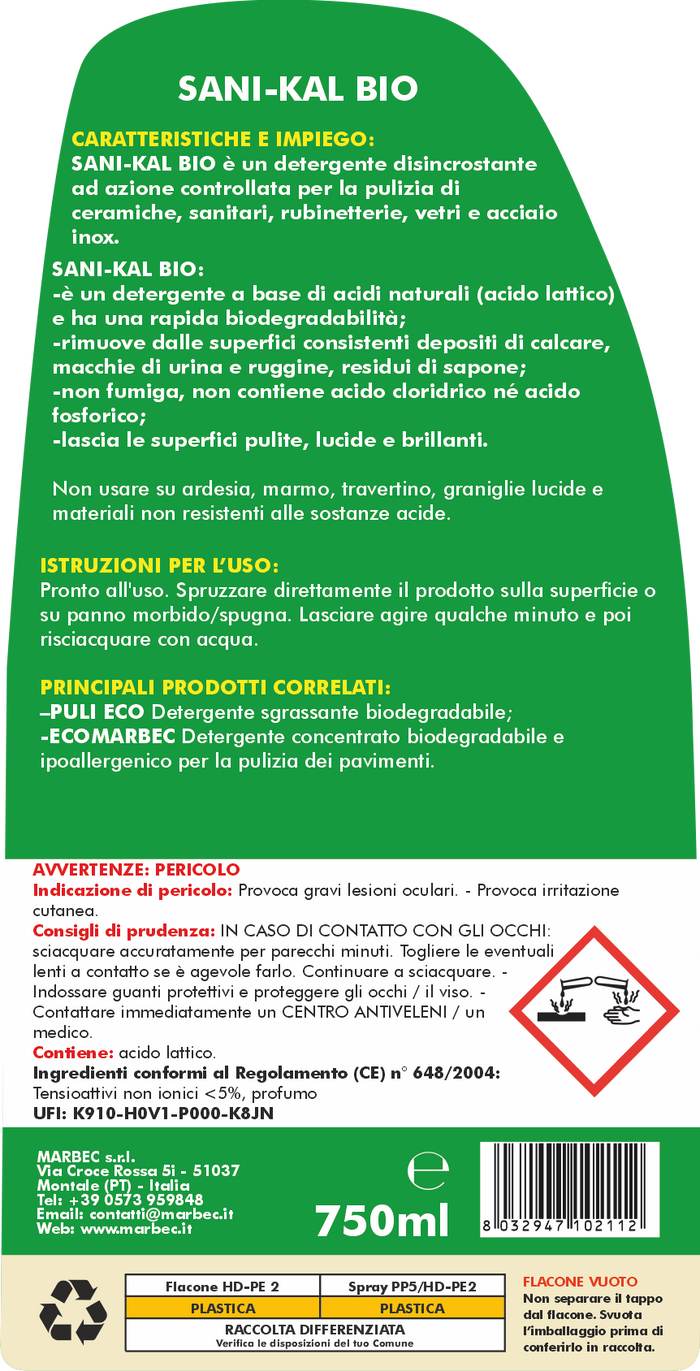 Anticalcare SANI-KAL BIO   750MLx6Pz