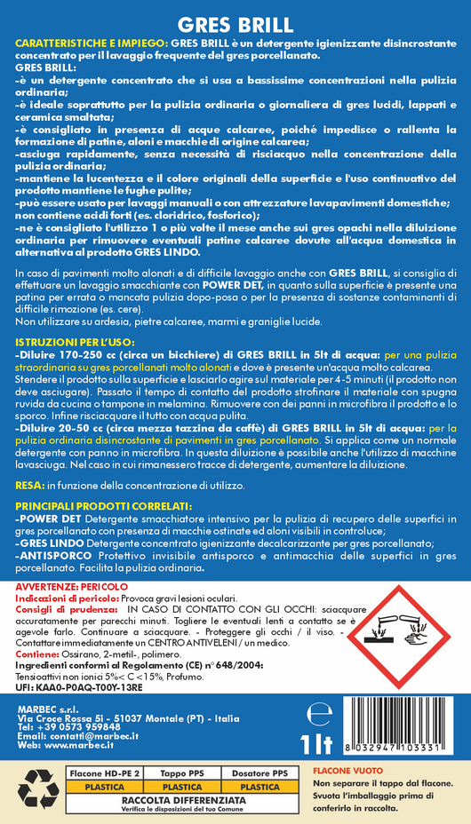 Detergente per gres porcellanato GRES BRILL   1LT