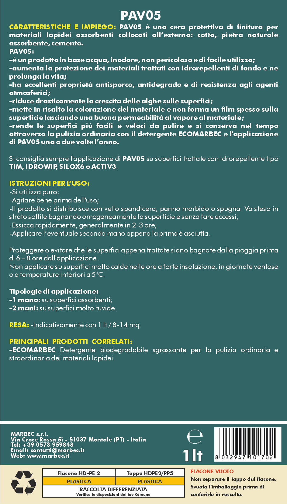 Cera pavimento esterno PAV05   1LT