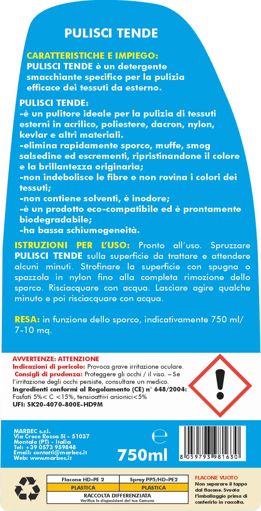 Detergente per la pulizia di tende PULISCI TENDE   750ML