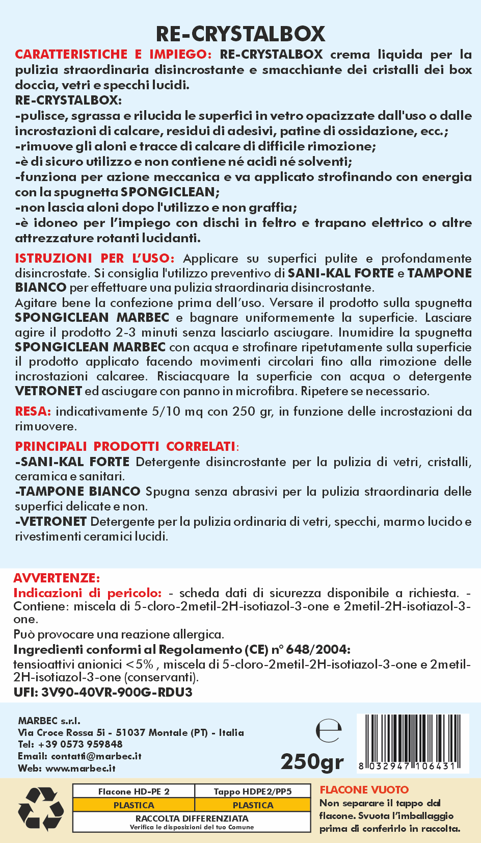 Crema liquida per box doccia RE-CRYSTALBOX   250GR