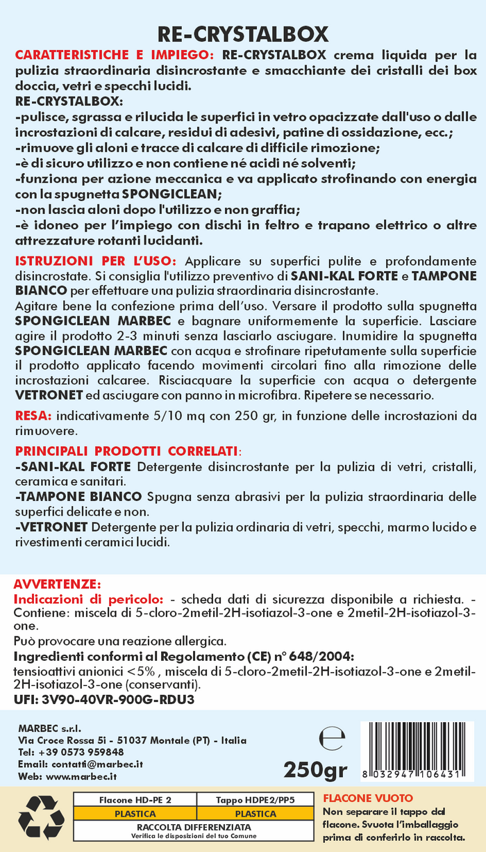 Crema liquida per box doccia RE-CRYSTALBOX   250GR