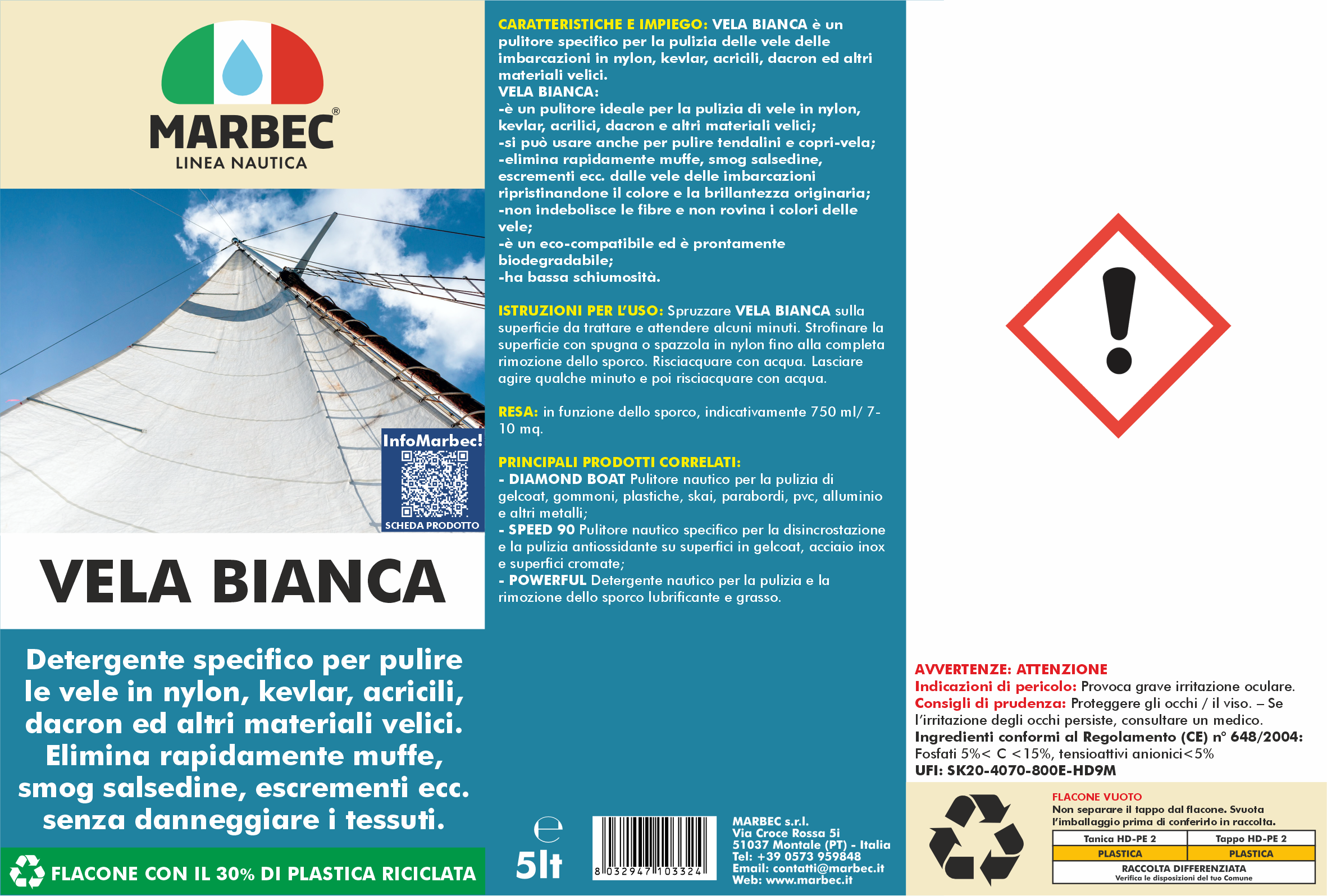 Detergente smacchiante per vele VELA BIANCA   5LT