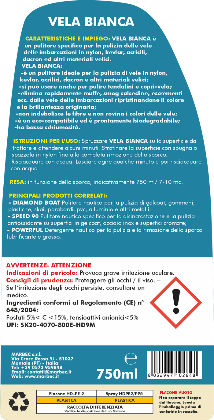 Detergente smacchiante per vele VELA BIANCA   750ML