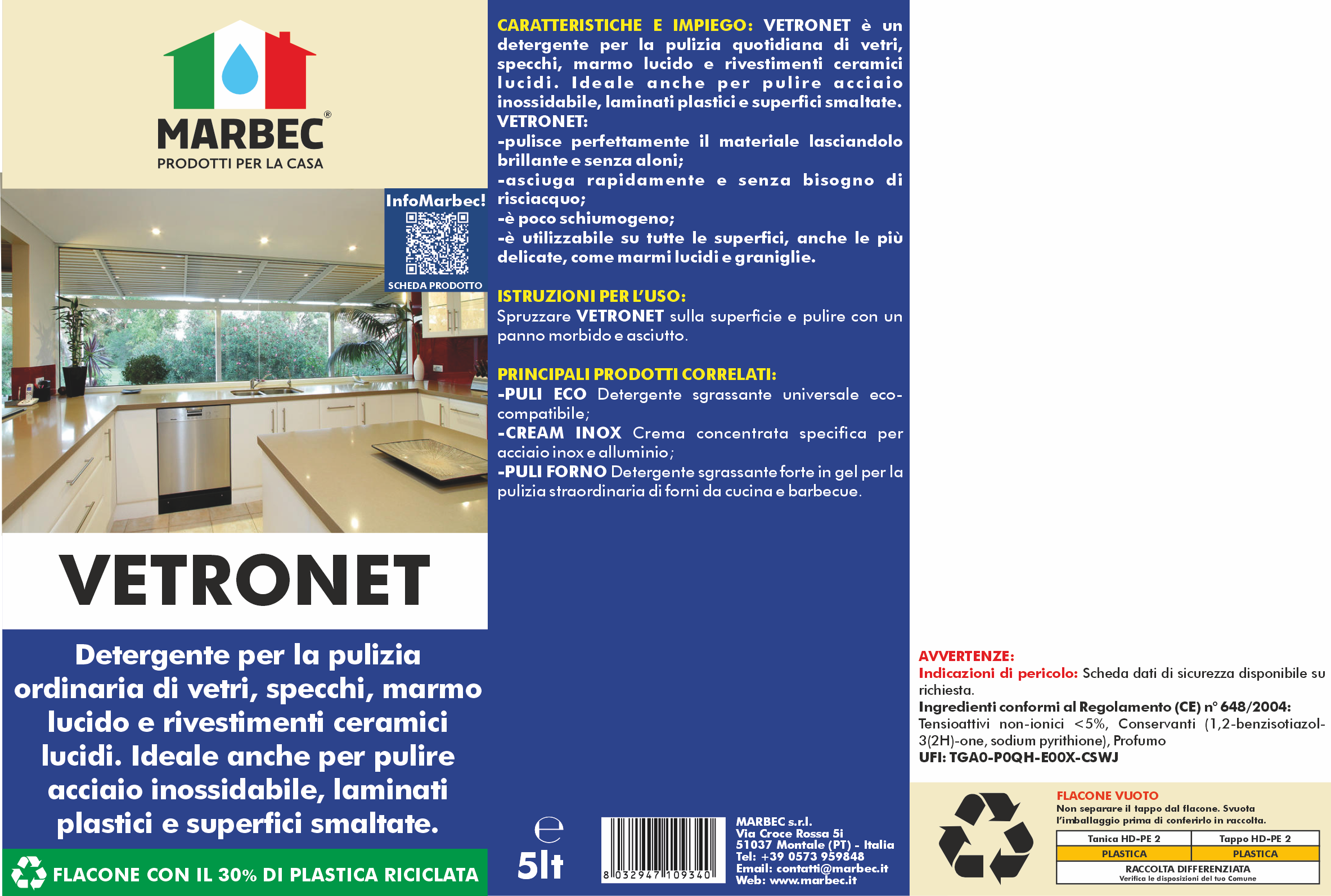 Come pulire i vetri e le superfici lucide VETRONET   5LT