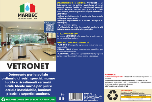 Come pulire i vetri e le superfici lucide VETRONET   5LT
