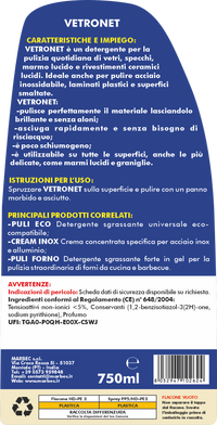 Come pulire i vetri e le superfici lucide VETRONET   750MLx6Pz