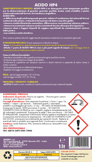 Detergente Acido tamponato per profido e granito ACIDO HP4    1LT + Tampone Marrone