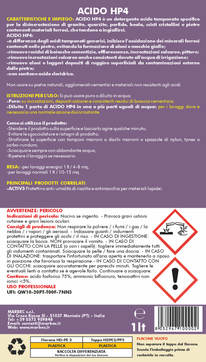 Detergente Acido tamponato per profido e granito ACIDO HP4    1LT + Tampone Marrone