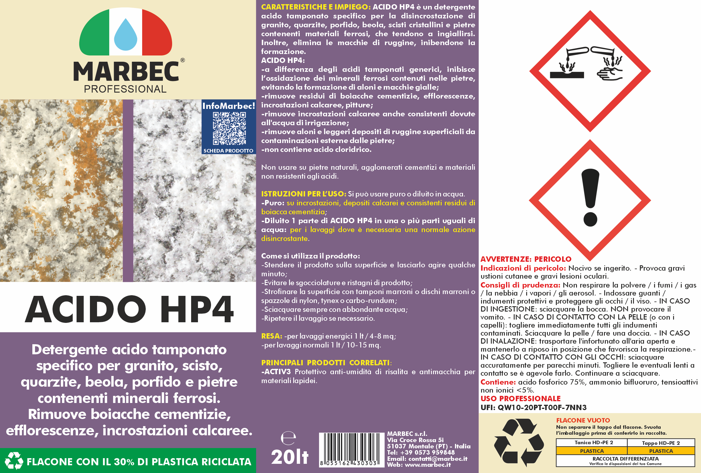 Detergente Acido tamponato per profido e granito ACIDO HP4    20LT