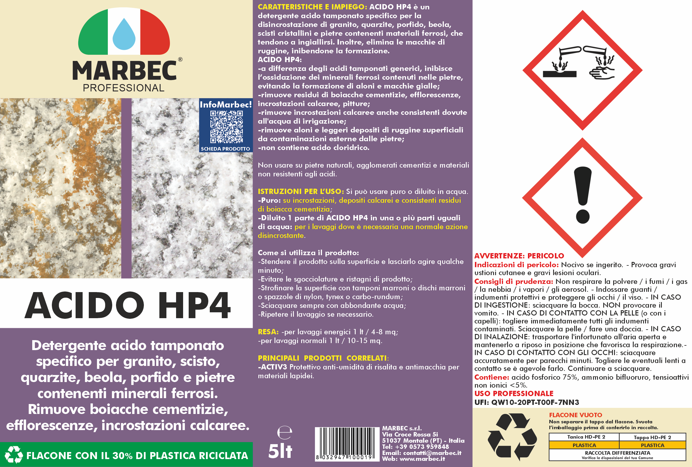 Detergente Acido tamponato per profido e granito ACIDO HP4    5LT
