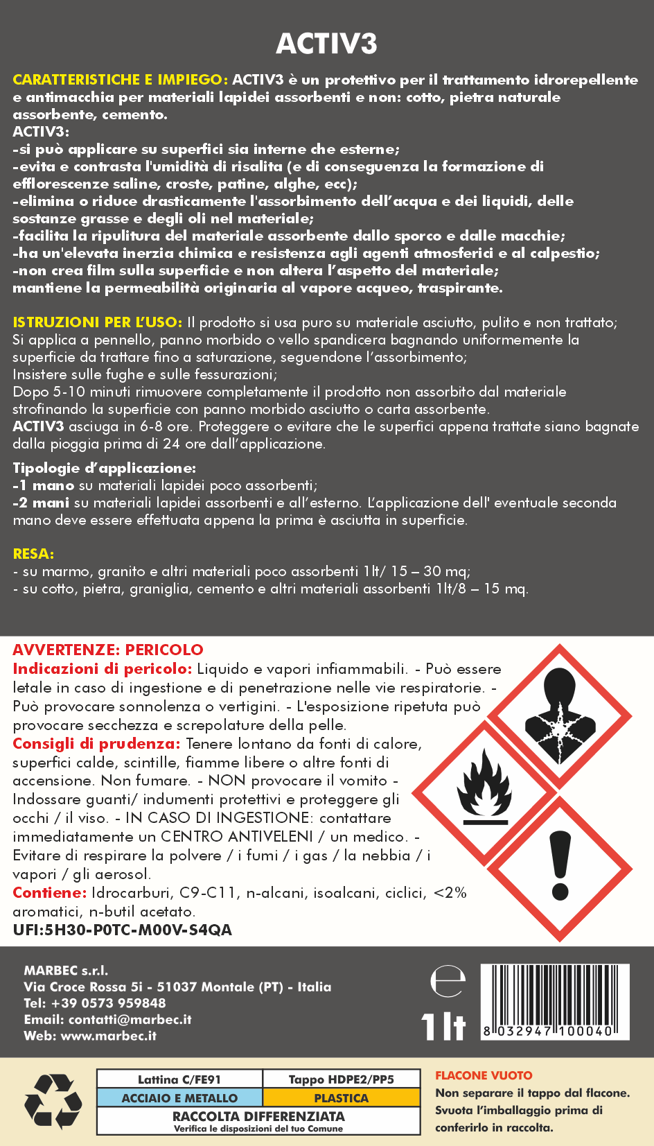 Protettivo per pietra naturale ACTIV 3   1LTx6Pz