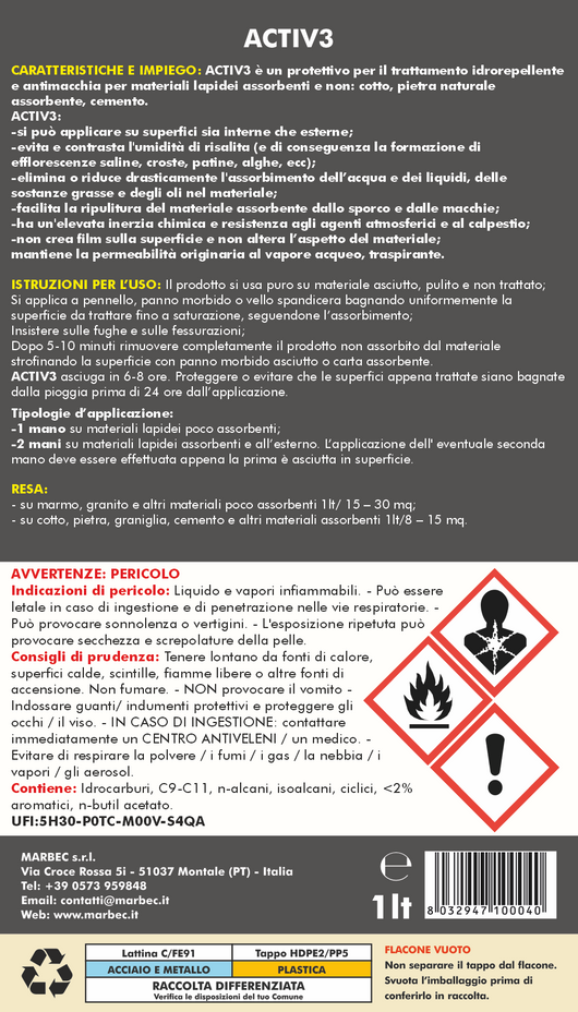 Protettivo per pietra naturale ACTIV 3   1LT