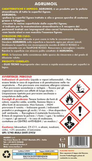 Diluente sgrassante per legno in d limonene AGRUMOIL   1LTx6Pz