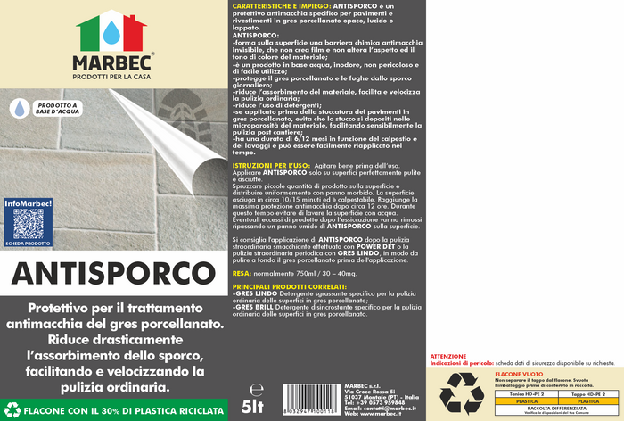 Antimacchia per gres ANTISPORCO   5LTx4Pz