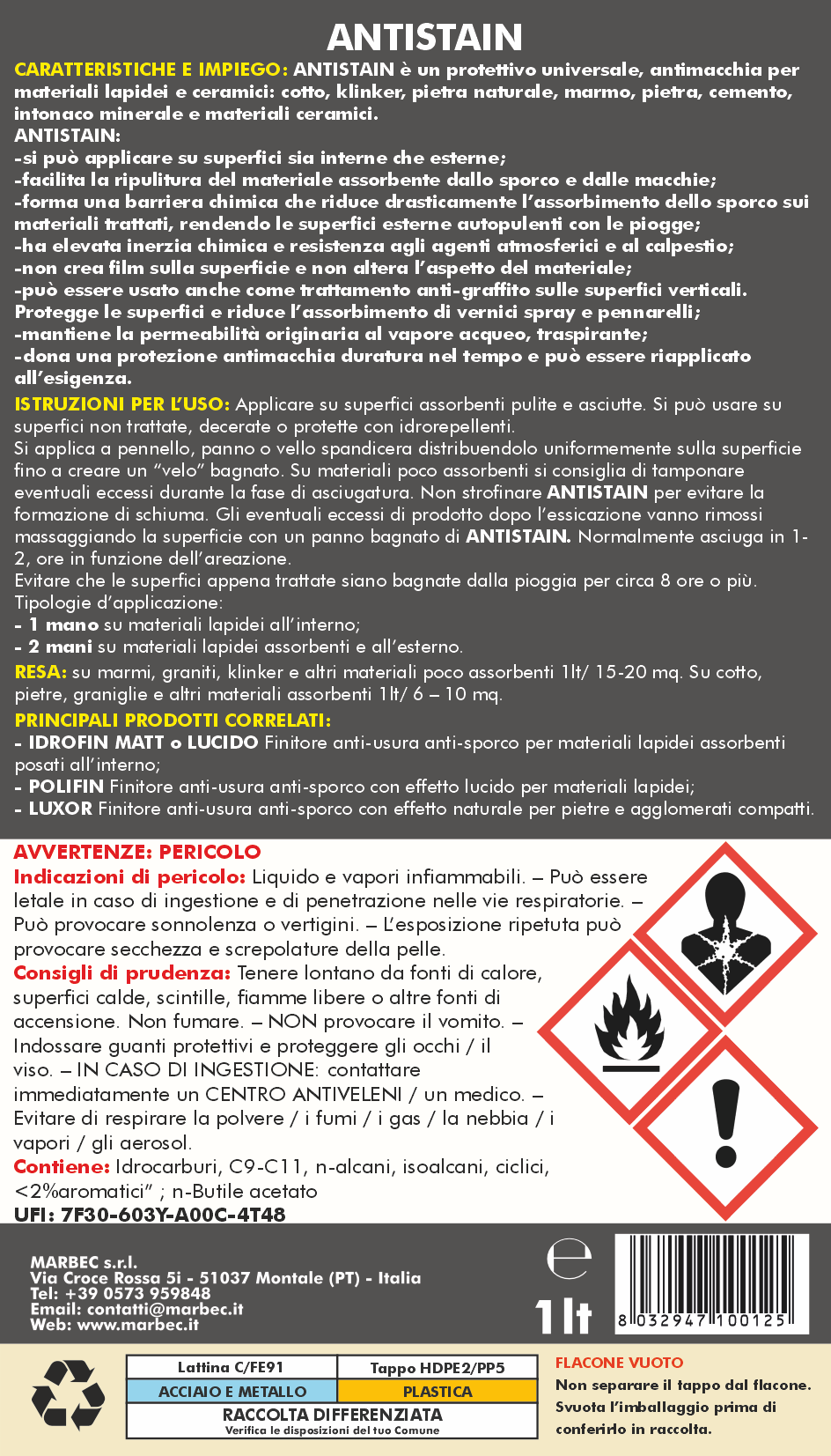 Trattamento pavimenti e rivestimenti ANTISTAIN   1LT