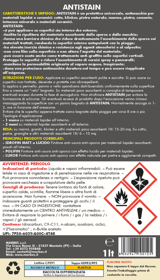 Trattamento pavimenti e rivestimenti ANTISTAIN   1LT