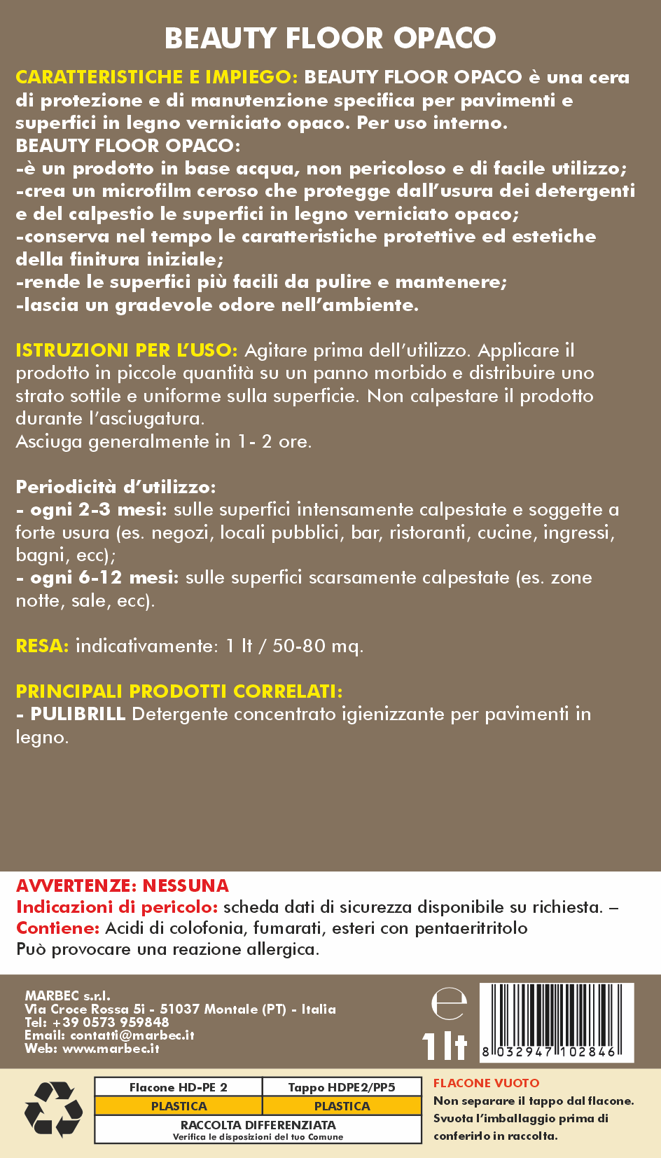 Cera per parquet BEAUTY FLOOR OPACO   1LTx6Pz