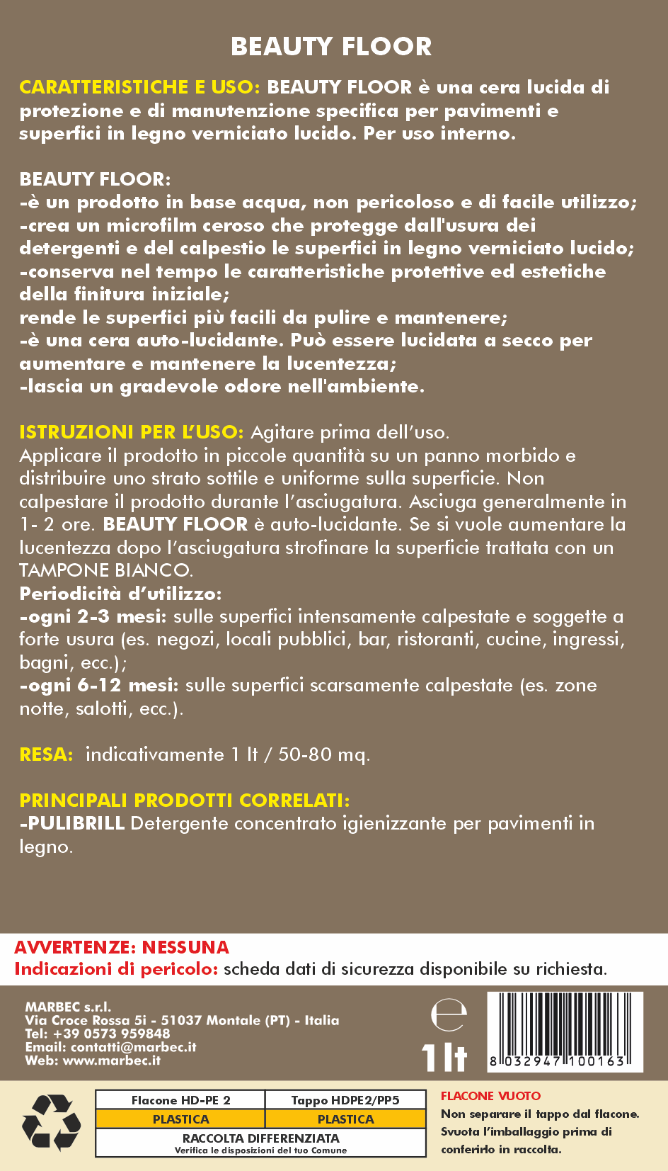 Cera per parquet BEAUTY FLOOR   1LT