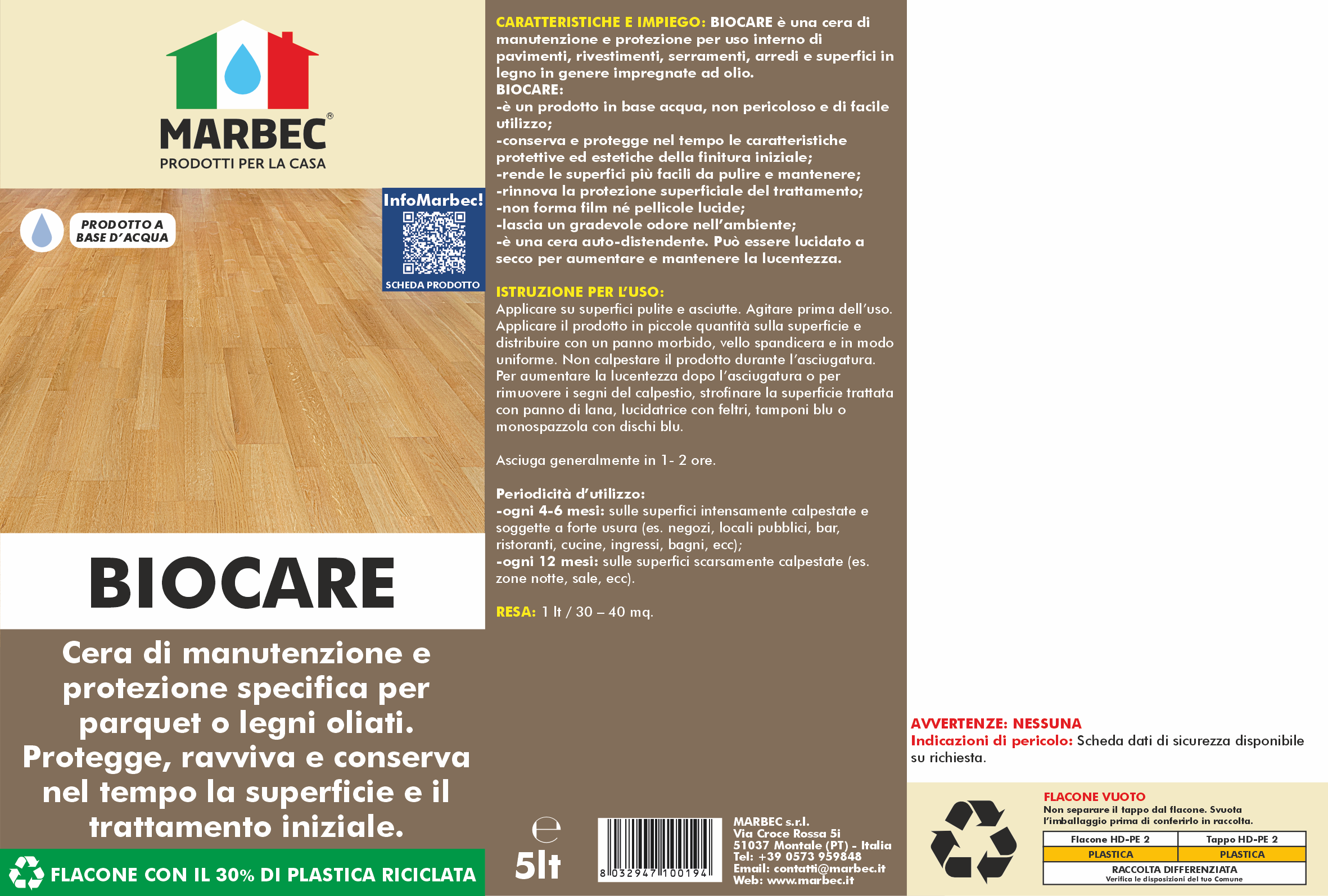 Cera per legno oliato BIOCARE   5LTx4Pz