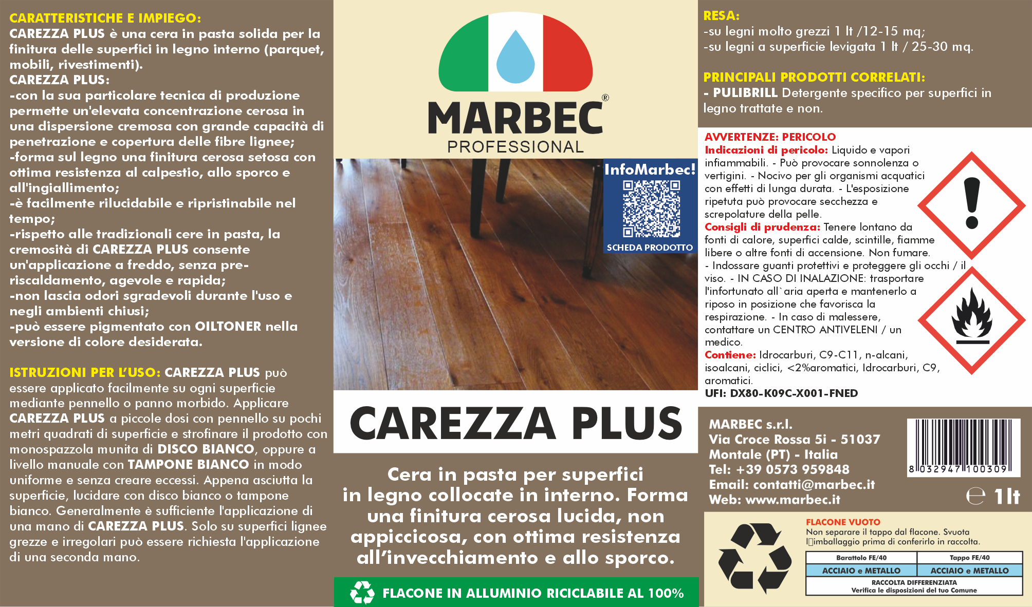 Cera in pasta per superfici in legno CAREZZA PLUS   1LT