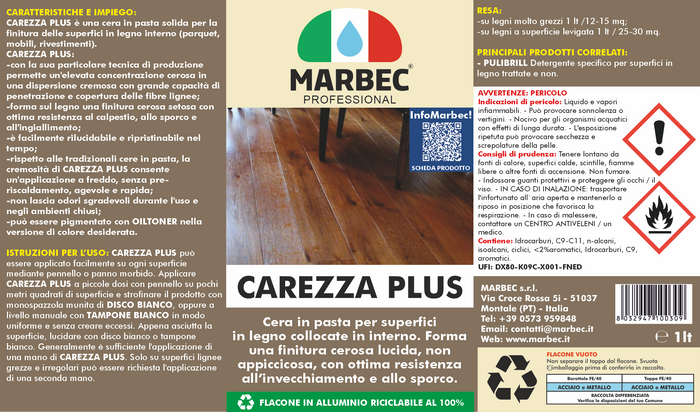 Cera in pasta per superfici in legno CAREZZA PLUS   1LT