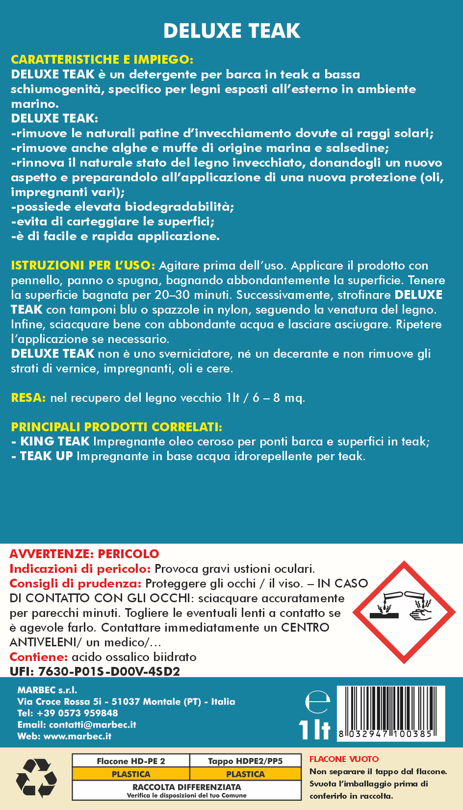 Detergente per ponti barca in teak DELUXE TEAK   1LT