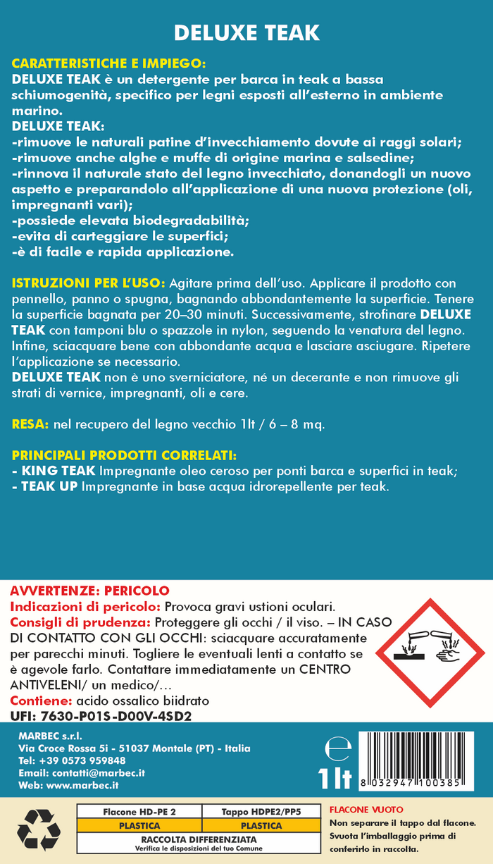 Detergente per ponti barca in teak DELUXE TEAK   1LTx6Pz