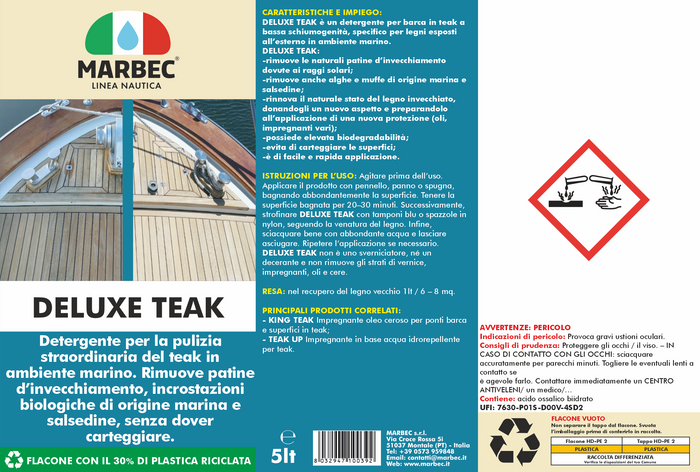 Detergente per ponti barca in teak DELUXE TEAK   5LTx4Pz