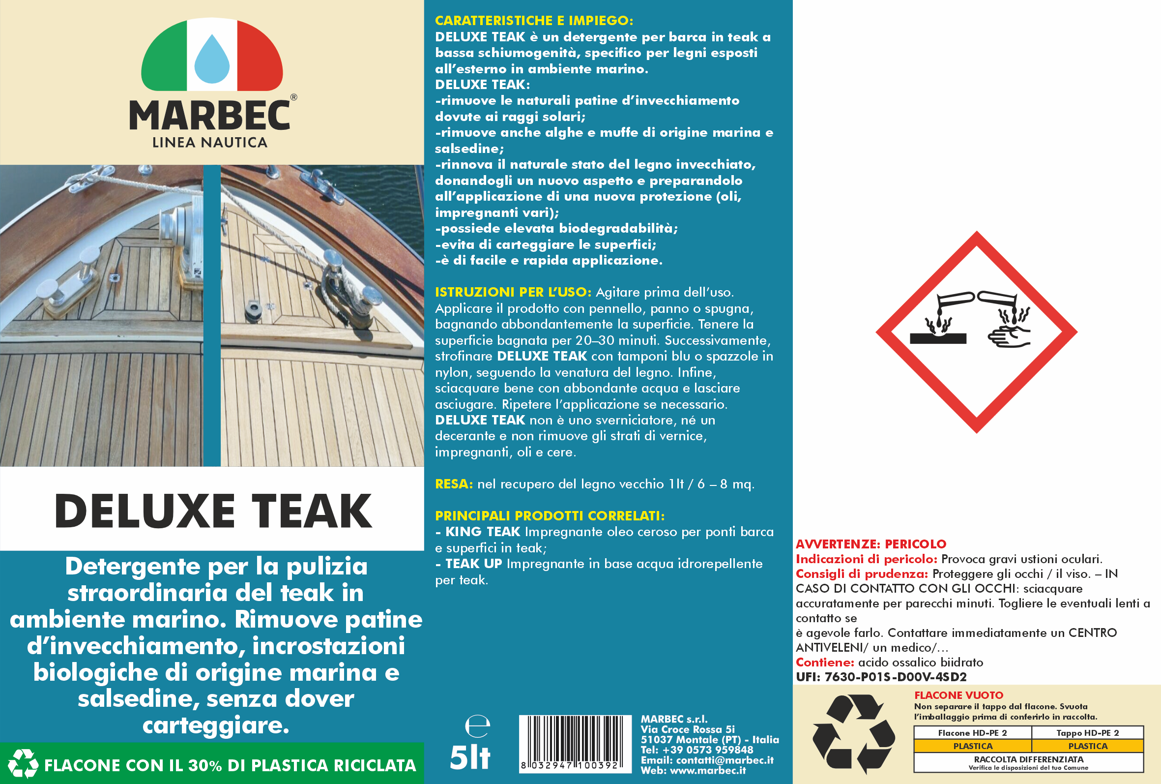 Detergente per ponti barca in teak DELUXE TEAK   5LT