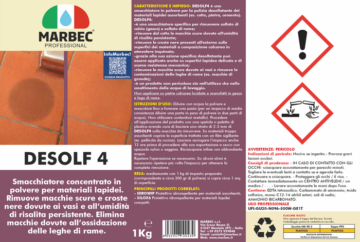 Smacchiatore per materiali lapidei DESOLF4   1KGx4Pz