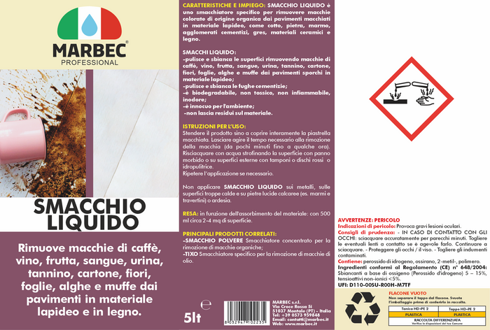 Smacchiatore di macchie organiche SMACCHIO LIQUIDO   5LTx4Pz