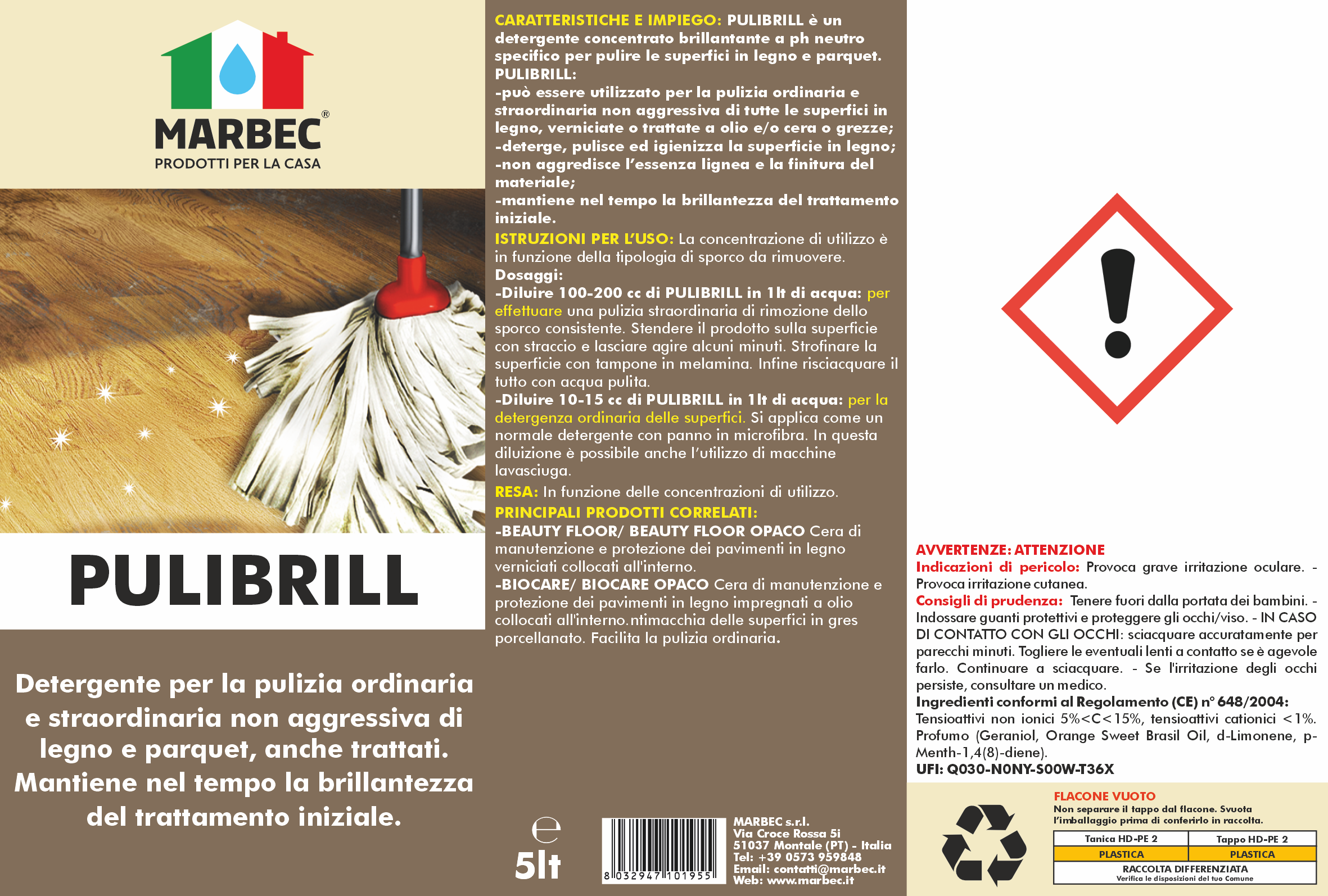 Come pulire il legno PULIBRILL   5LTx4Pz