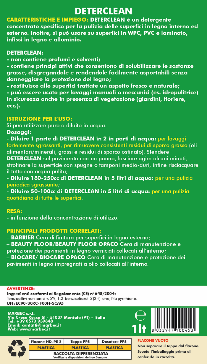 Detergente per pavimenti in legno DETERCLEAN   1LT