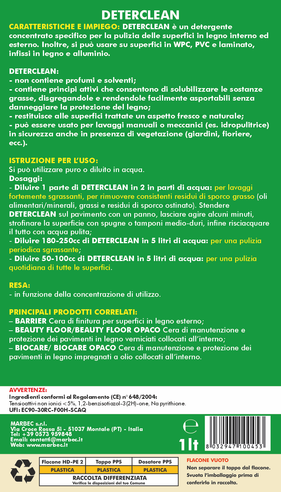 Detergente per pavimenti in legno DETERCLEAN   1LT