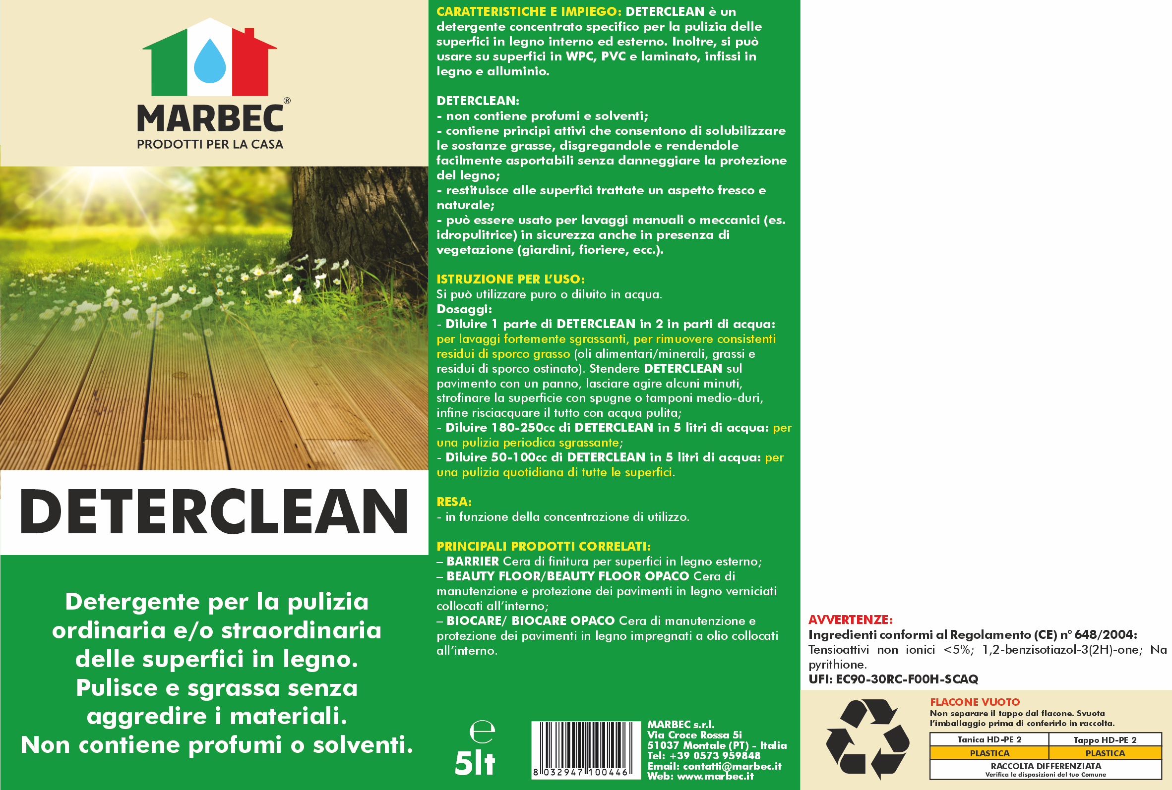 Detergente per pavimenti in legno DETERCLEAN   5LT