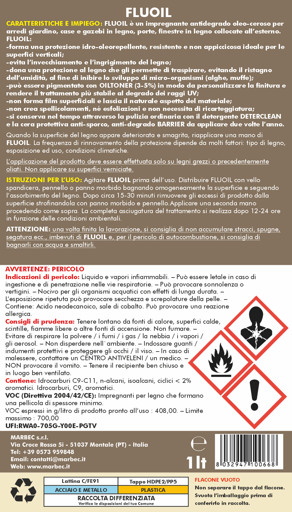 Impregnante per legno esterno FLUOIL   1LT