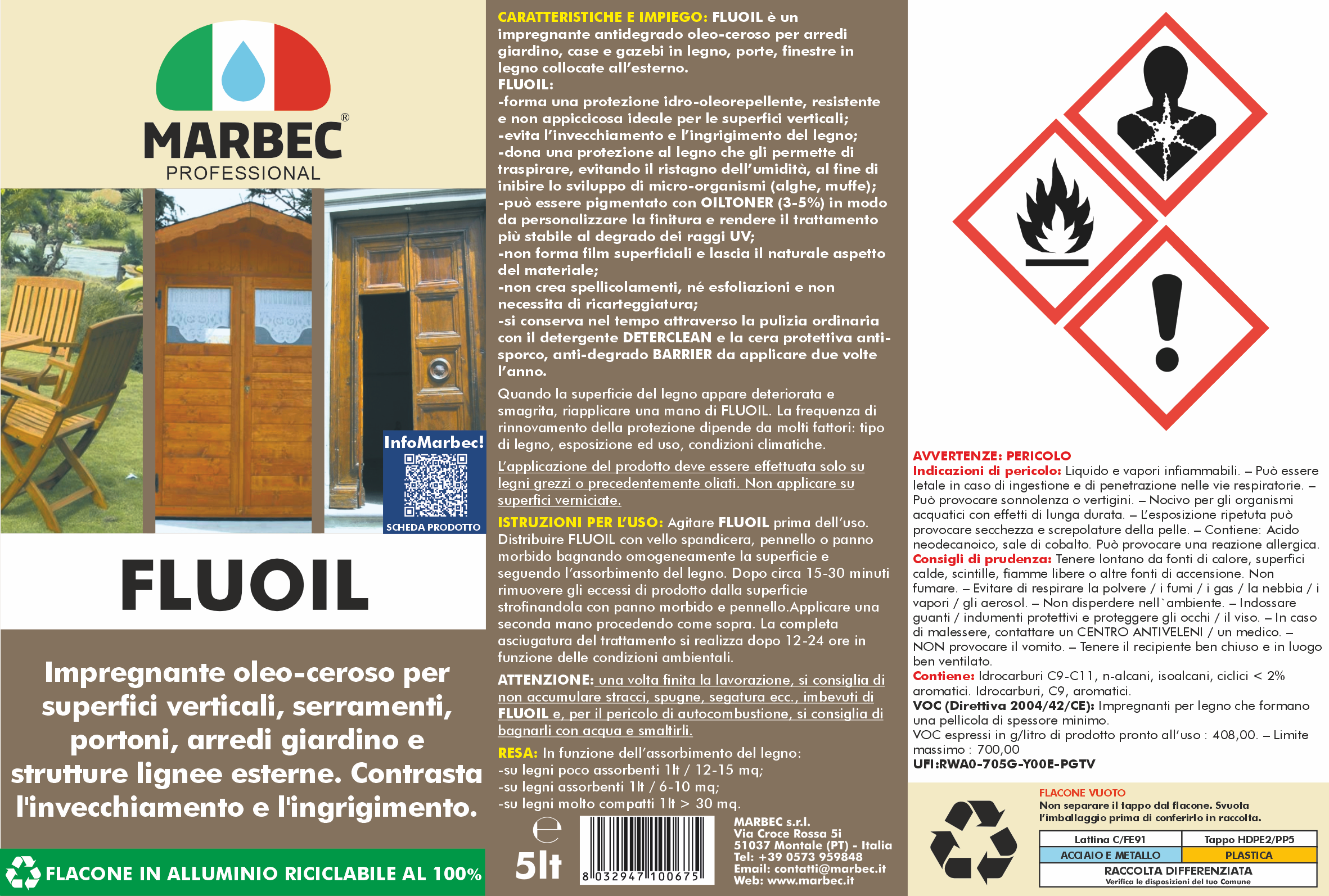 Impregnante per legno esterno FLUOIL   5LTx4Pz