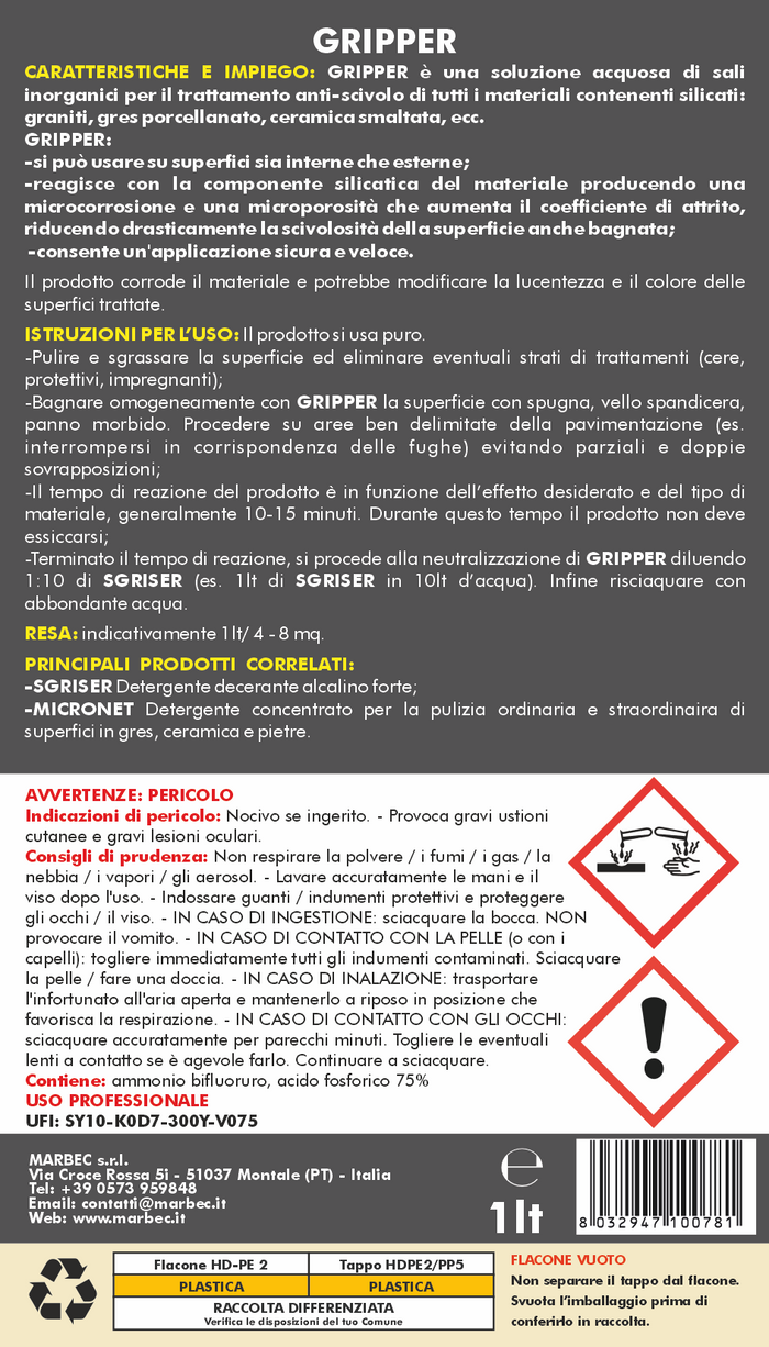 Trattamento antiscivolo per pavimenti GRIPPER   1LT