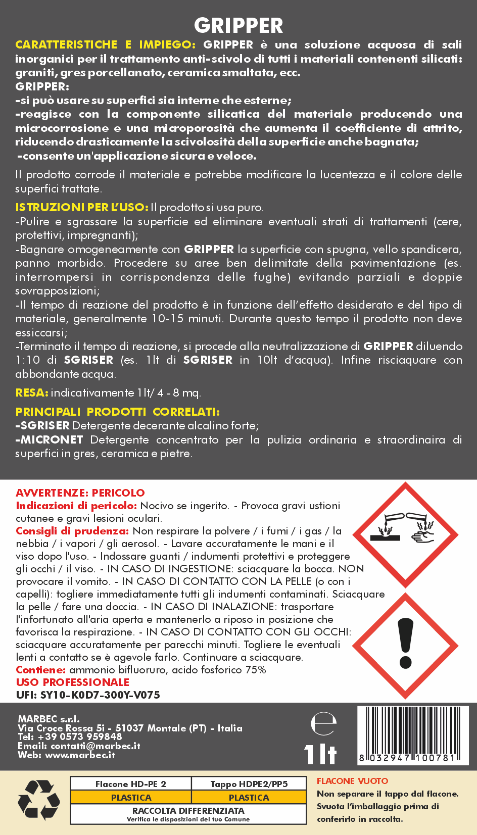 Trattamento antiscivolo per pavimenti GRIPPER   1LTx6Pz