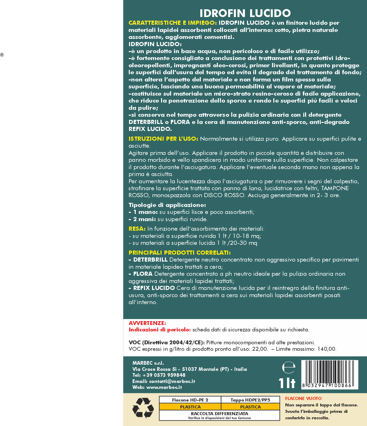 Cera per pavimenti IDROFIN LUCIDO   1LTx6Pz