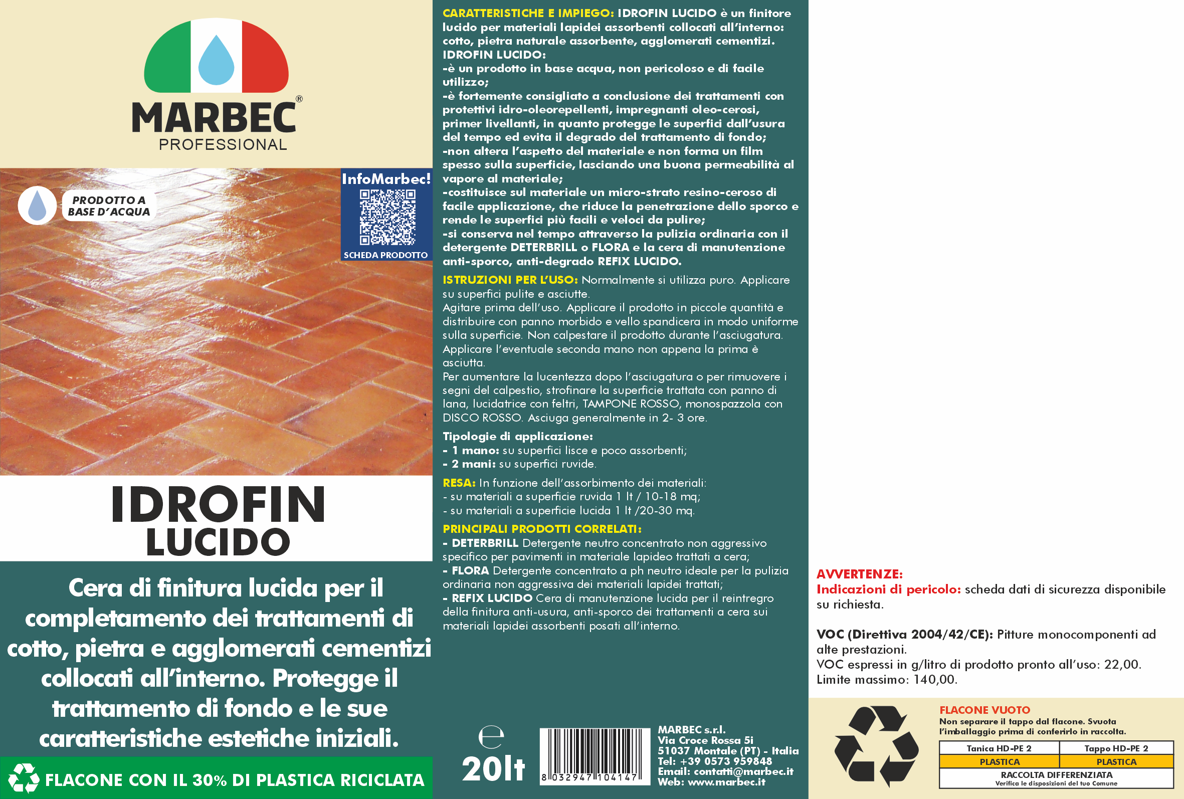 Cera per pavimenti IDROFIN LUCIDO   20LT