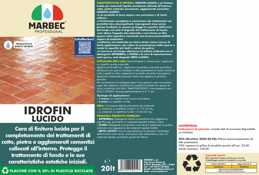 Cera per pavimenti IDROFIN LUCIDO   20LT