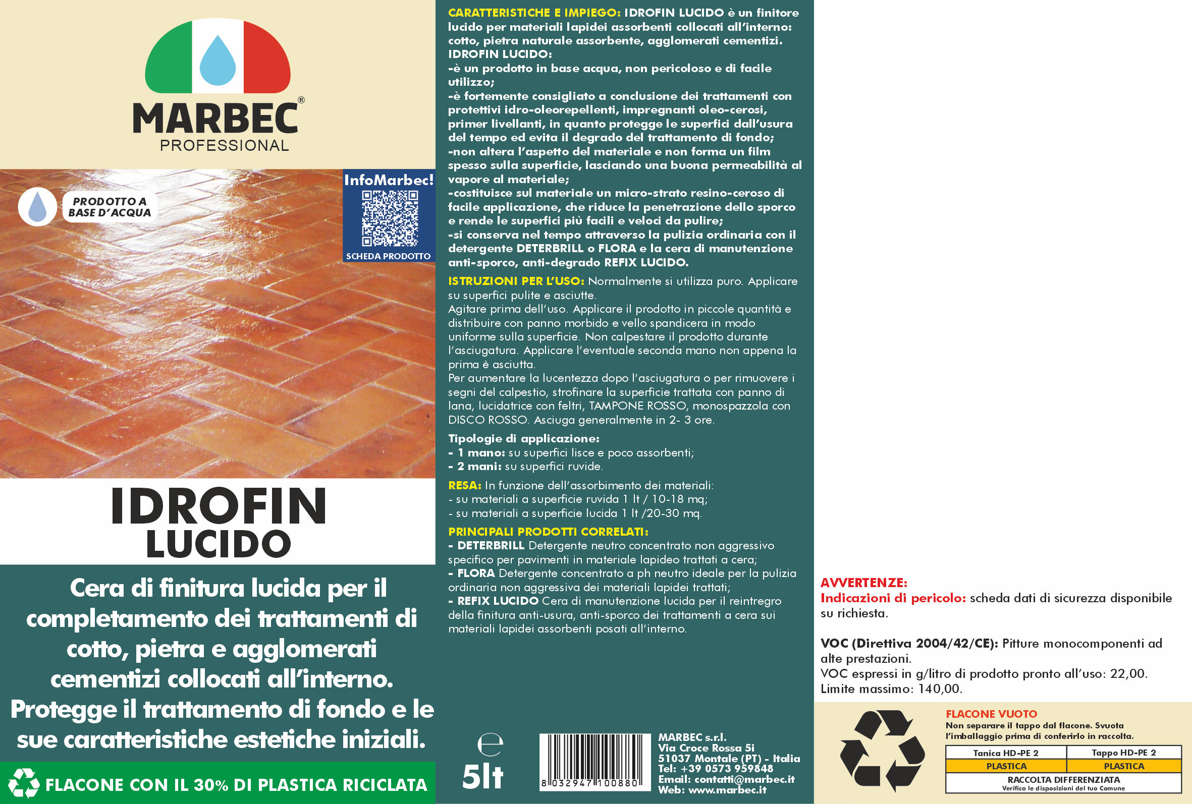 Cera per pavimenti IDROFIN LUCIDO   5LTx4Pz