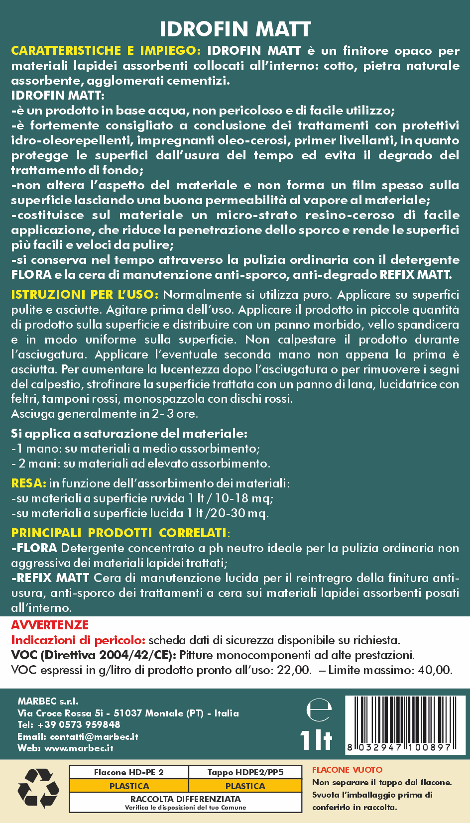 Cera per pavimenti IDROFIN MATT   1LT