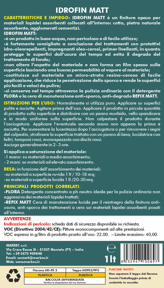 Cera per pavimenti IDROFIN MATT   1LT