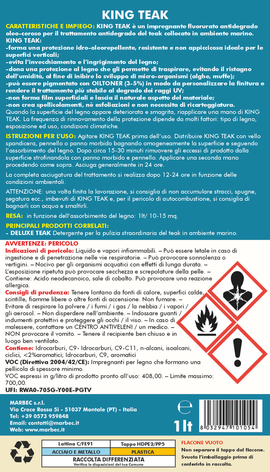 Impregnante per teak marino KING TEAK   1LT