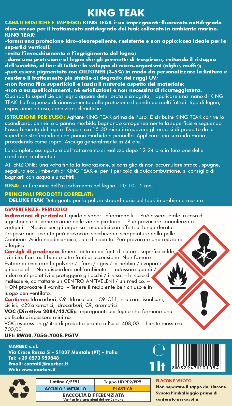 Impregnante per teak marino KING TEAK   1LTx6Pz