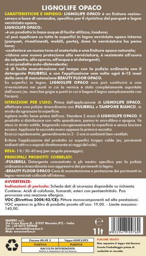 Prodotto per parquet rovinato LIGNOLIFE OPACO   1LT