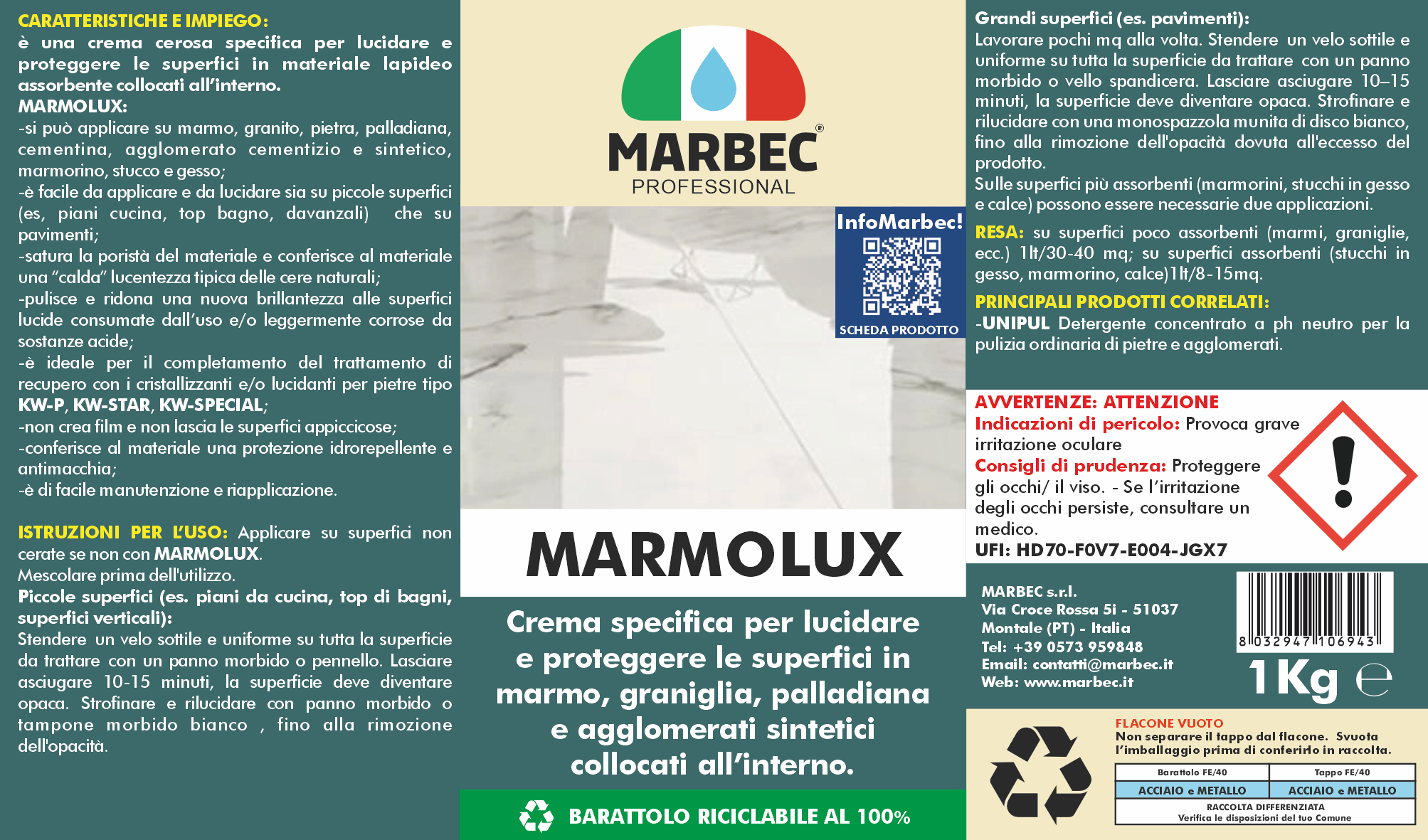 Crema lucidante per marmo MARMOLUX   1KG